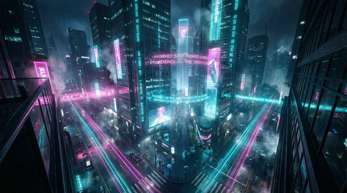 诸神之战1高清 竖屏短剧平台首页背景 - 赛博朋克都市夜景